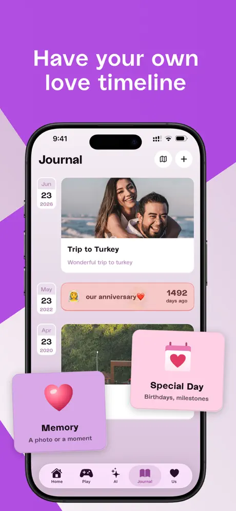 Shared love timeline journal for couples