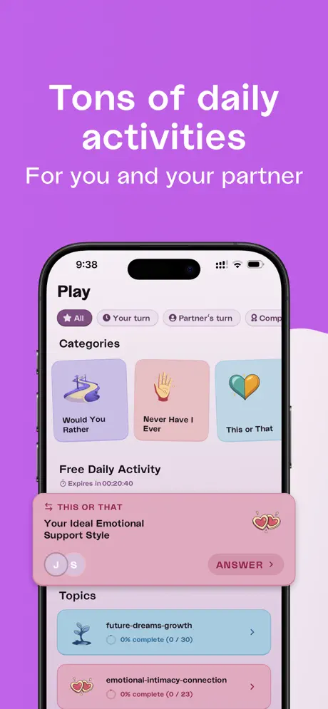 Tons of daily activities for you and your partner